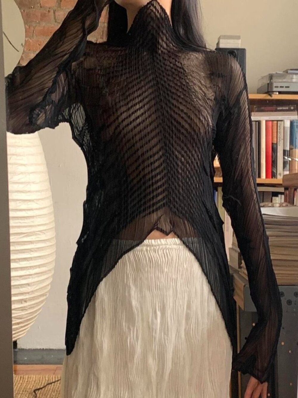 Issey Miyake Pleated Angular Top Black L - Picture 2 of 6